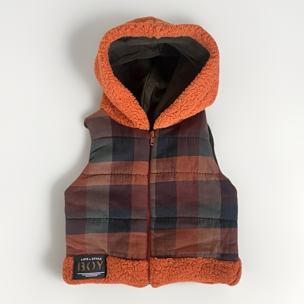 Style Baby Boy Vest 6 Months Checkered Sherpa Hooded Cottagecore Casual Fall